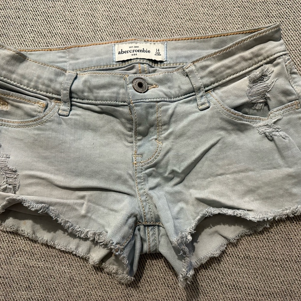 Abercrombie & Fitch Light Blue Frayed Jean Shorts